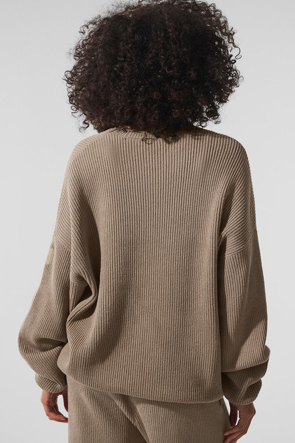 Suéteres Alo Yoga Domain Rib Knit Crew Mujer Gravel | España  NPWR-18047