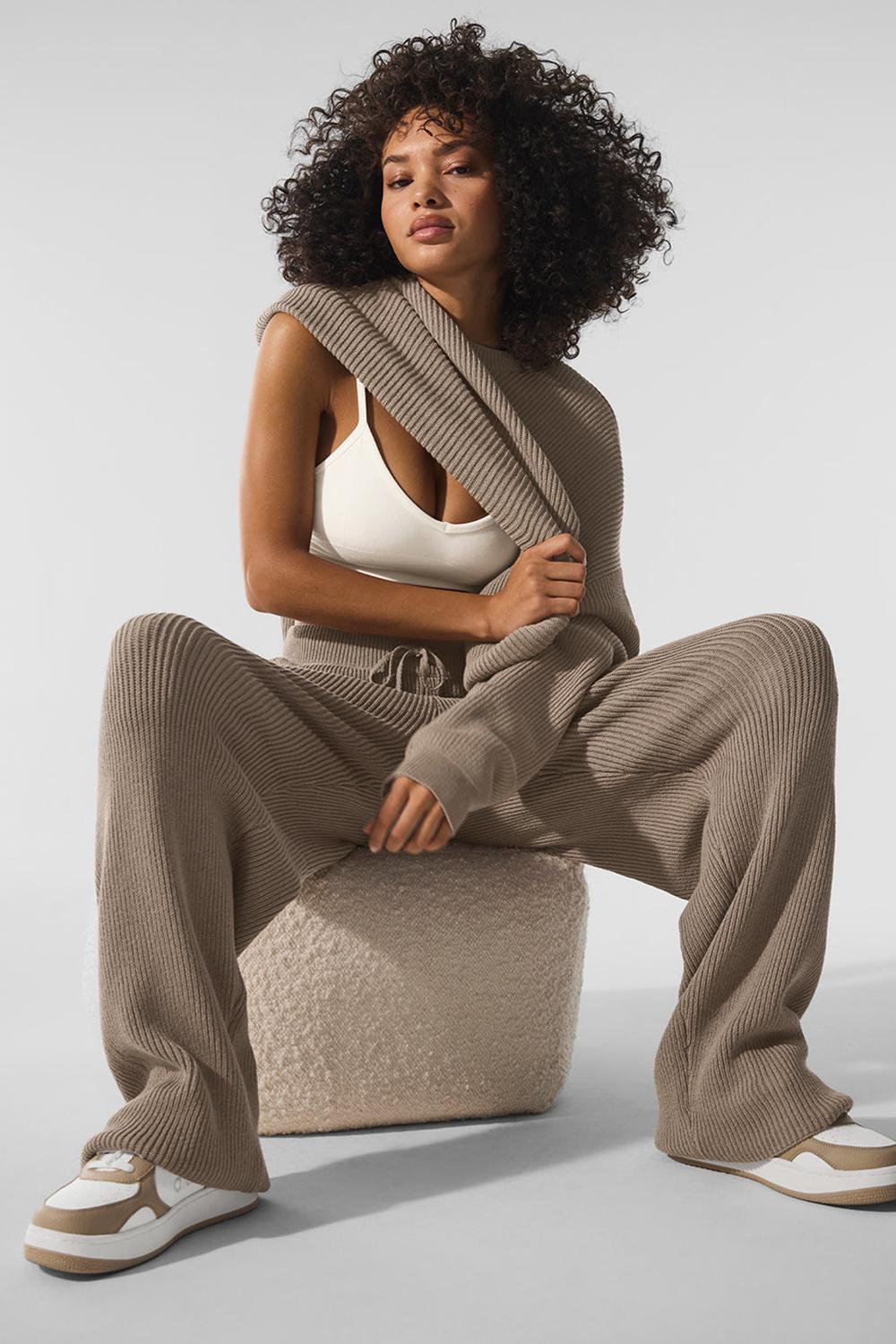 Suéteres Alo Yoga Domain Rib Knit Crew Mujer Gravel | España  NPWR-18047