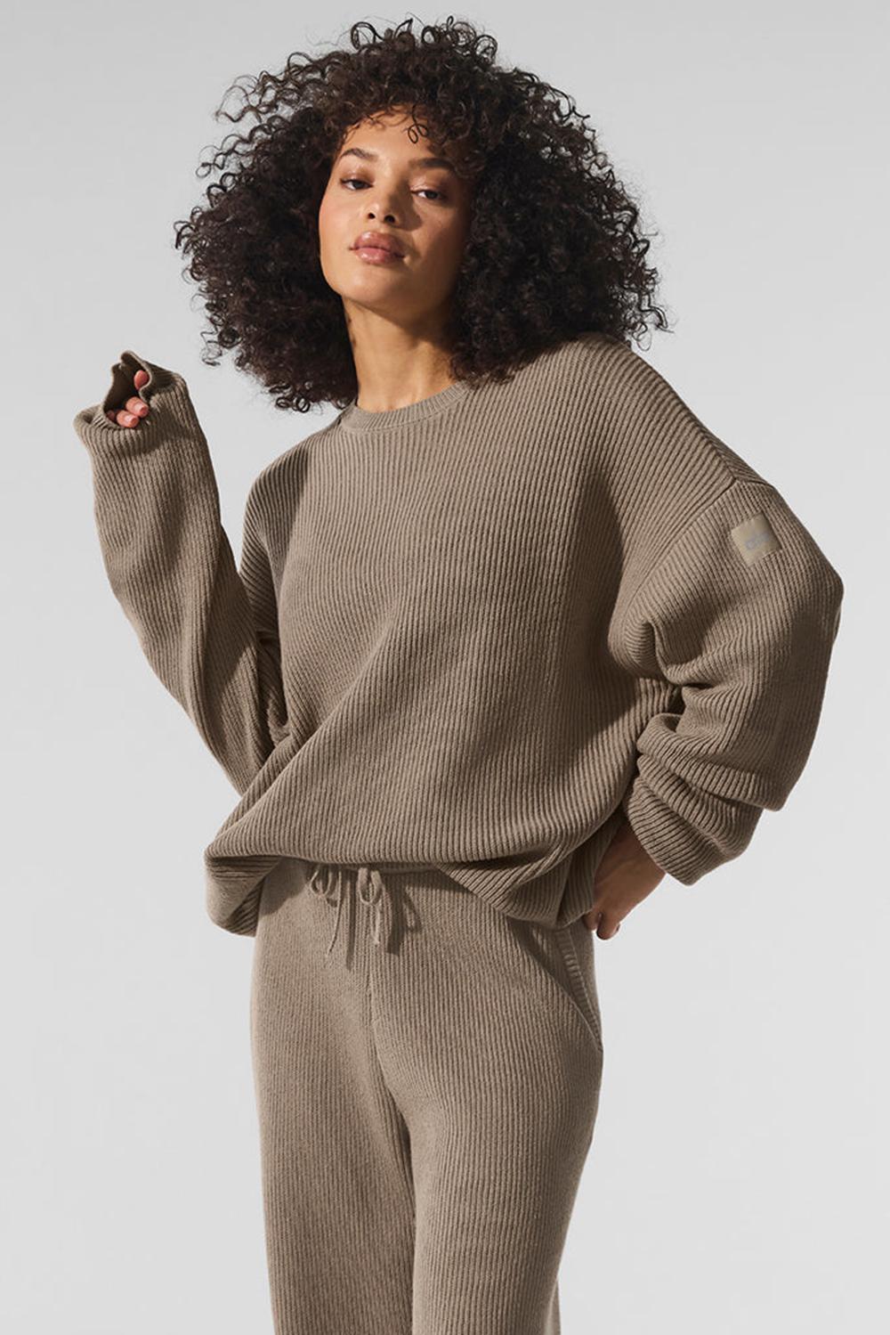 Suéteres Alo Yoga Domain Rib Knit Crew Mujer Gravel | España  NPWR-18047