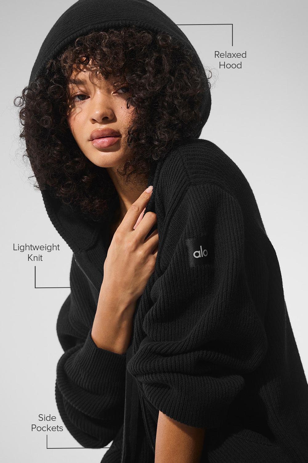 Suéteres Alo Yoga Domain Rib Knit Full Zip Mujer Negras | España  EUOH-39104