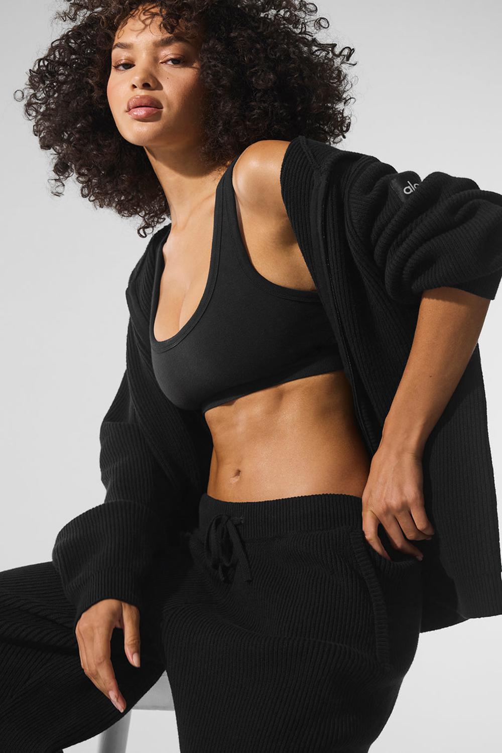Suéteres Alo Yoga Domain Rib Knit Full Zip Mujer Negras | España  EUOH-39104
