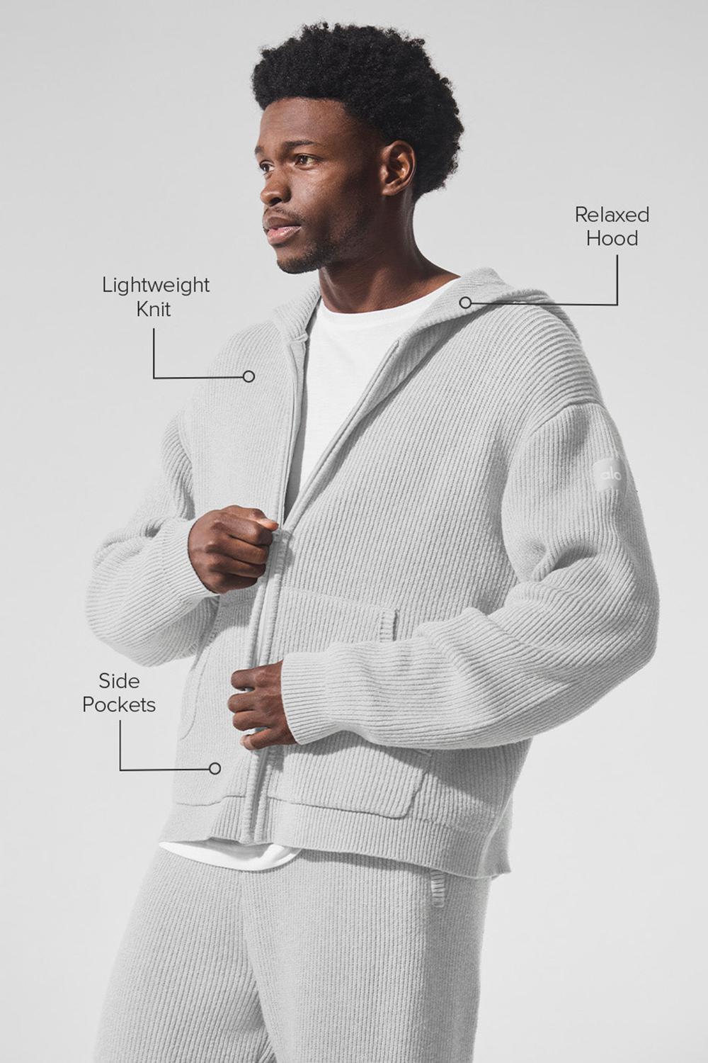 Suéteres Alo Yoga Domain Rib Knit Full Zip Hombre Gris | España  SQMZ-09234