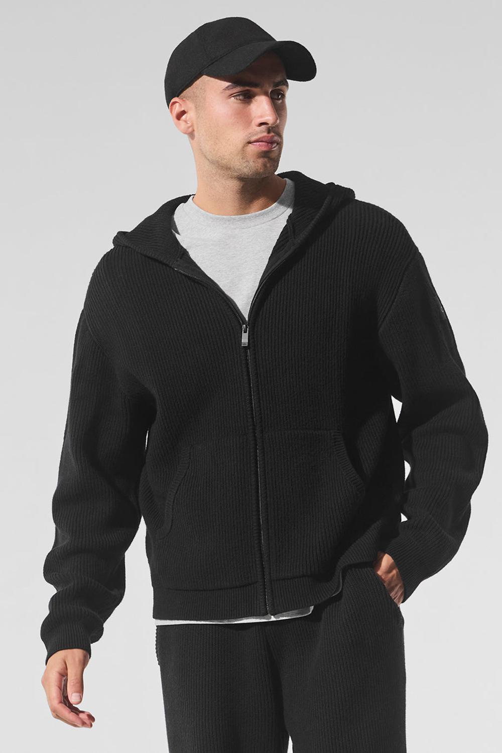 Suéteres Alo Yoga Domain Rib Knit Full Zip Hombre Negras | España  VCBG-10973
