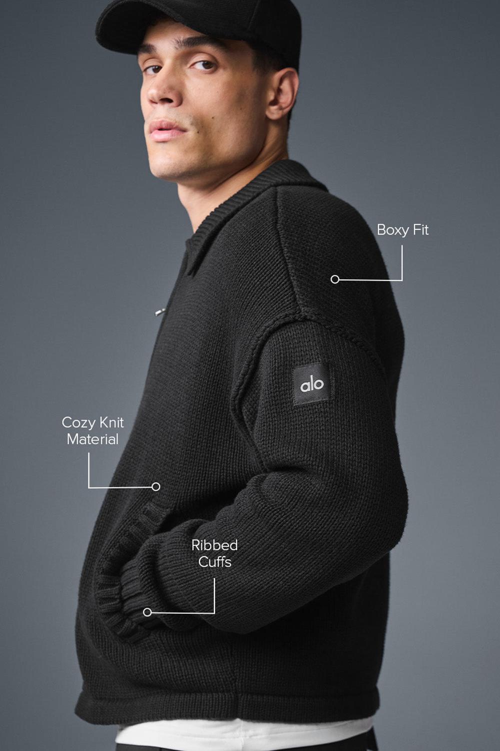 Suéteres Alo Yoga Heritage Full Zip Hombre Negras | España  MVAE-36520