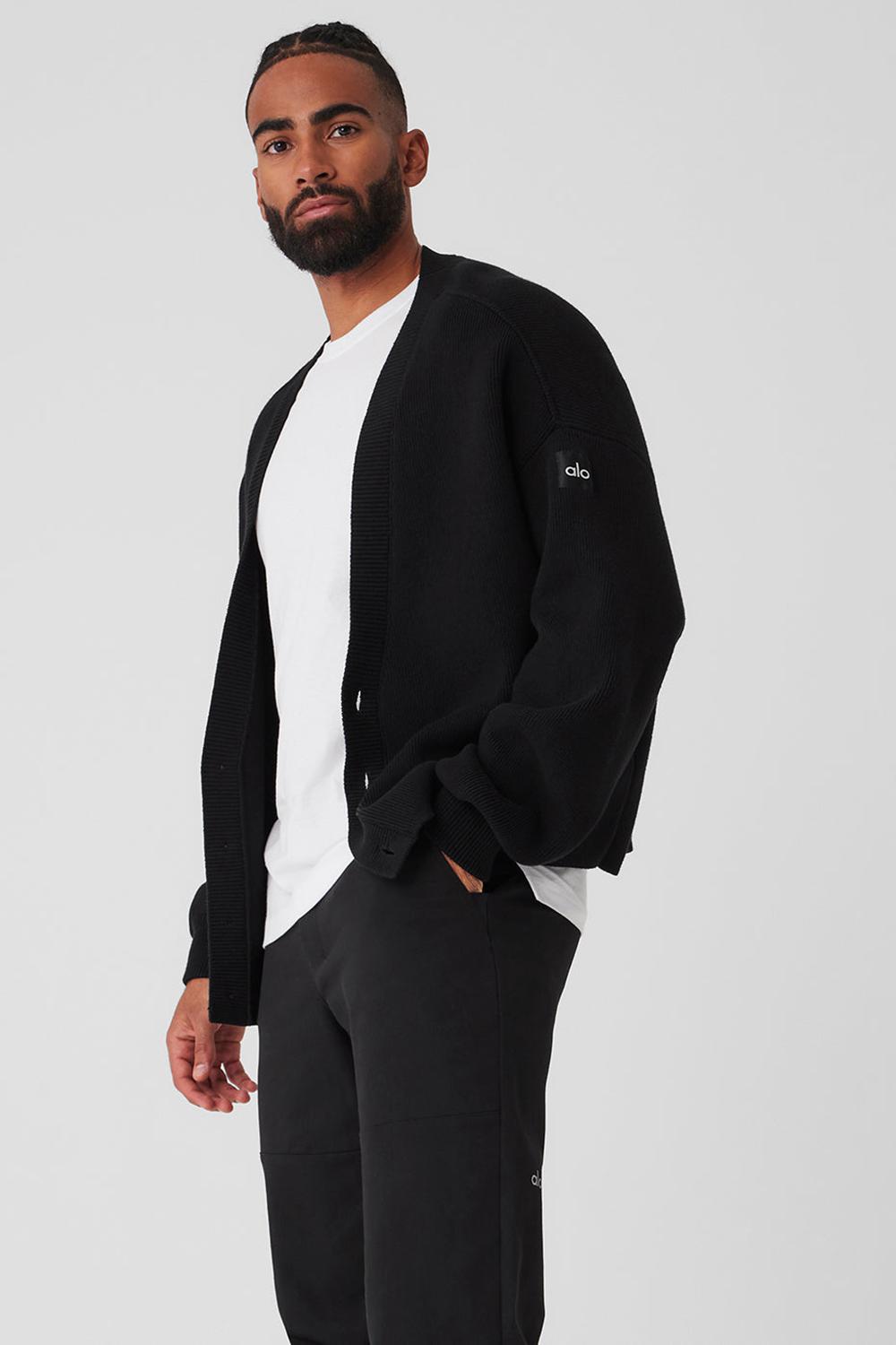 Suéteres Alo Yoga Scholar Cardigan Hombre Negras | España  LNED-51607