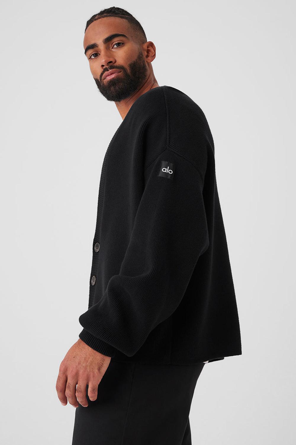 Suéteres Alo Yoga Scholar Cardigan Hombre Negras | España  LNED-51607