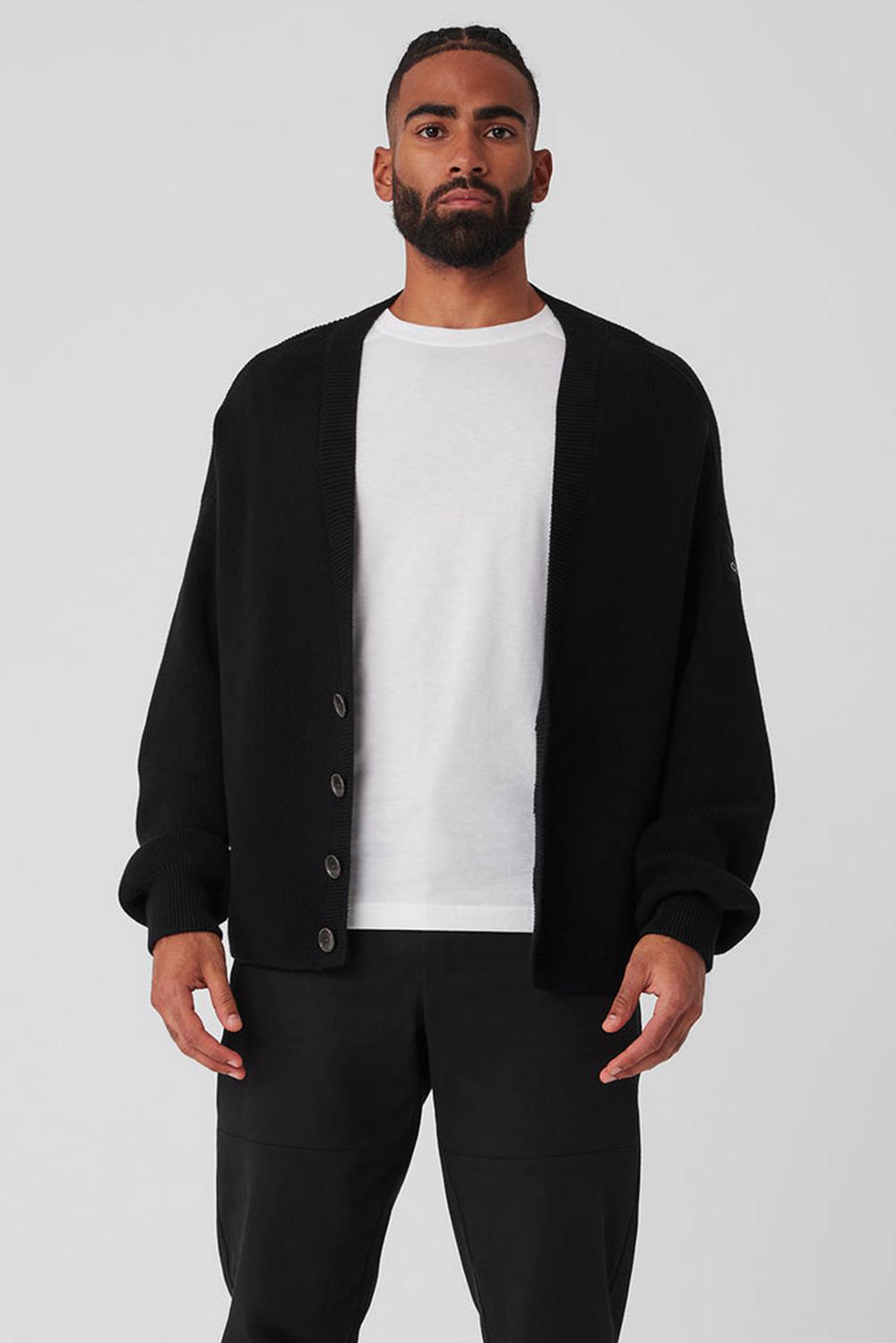 Suéteres Alo Yoga Scholar Cardigan Hombre Negras | España  LNED-51607
