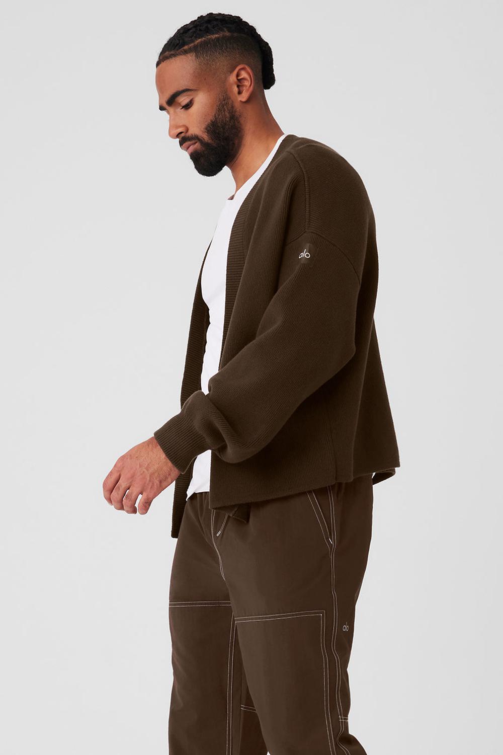 Suéteres Alo Yoga Scholar Cardigan Hombre Espresso | España  NSPD-65891