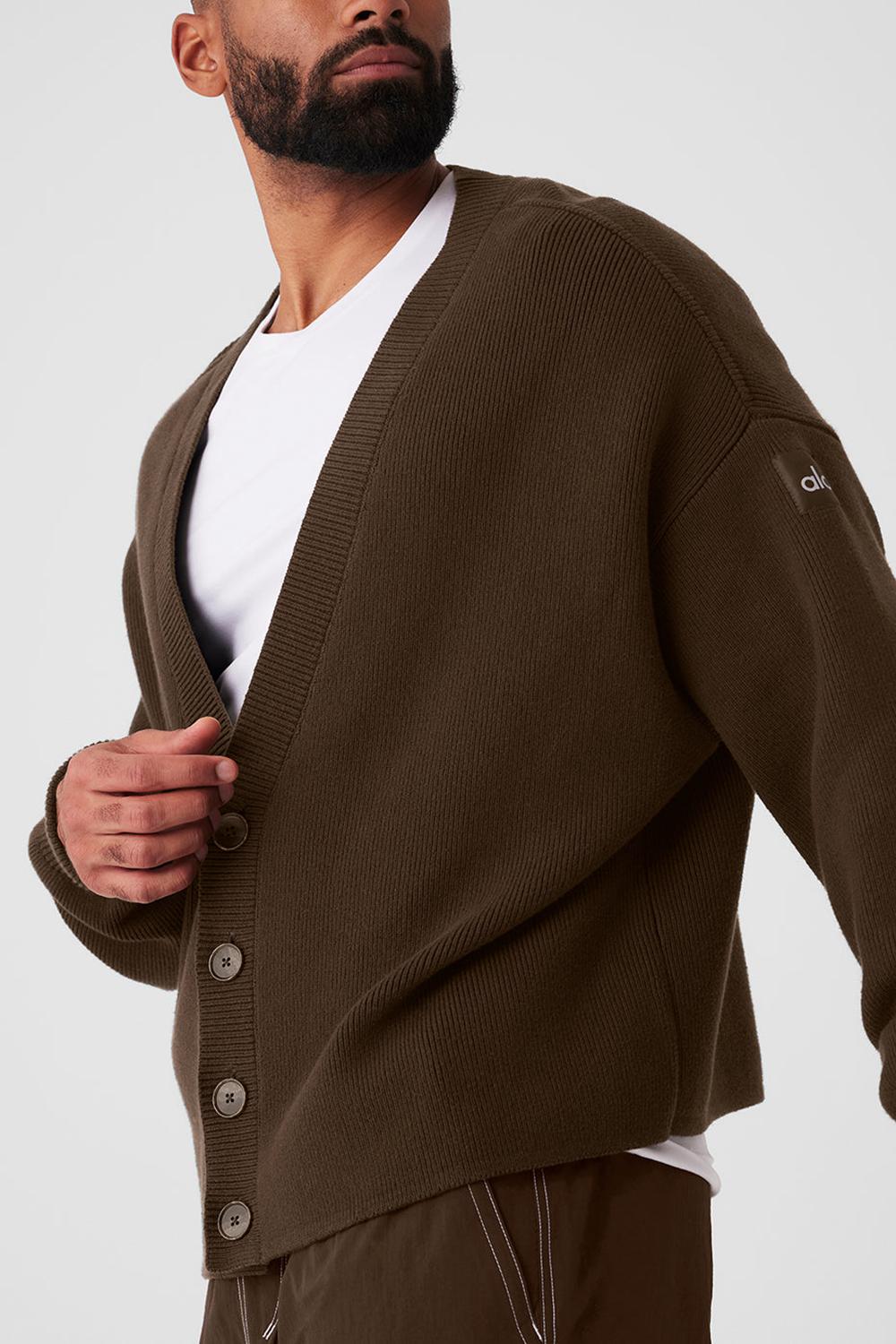 Suéteres Alo Yoga Scholar Cardigan Hombre Espresso | España  NSPD-65891