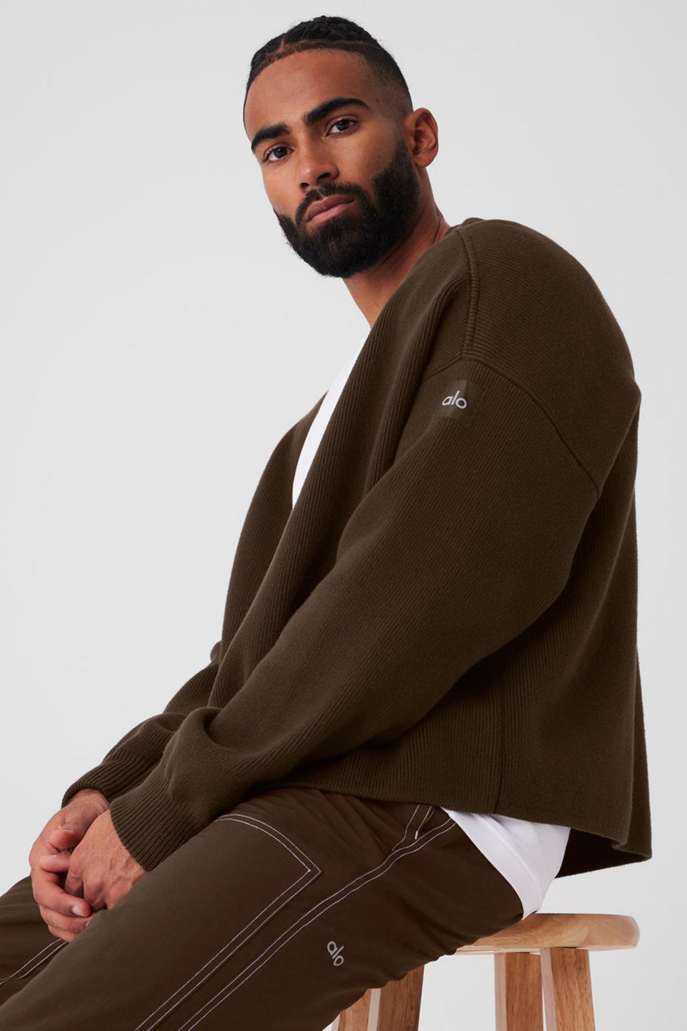 Suéteres Alo Yoga Scholar Cardigan Hombre Espresso | España  NSPD-65891