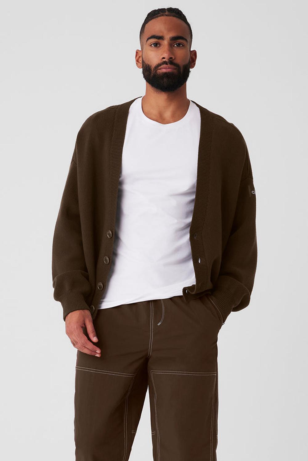 Suéteres Alo Yoga Scholar Cardigan Hombre Espresso | España  NSPD-65891
