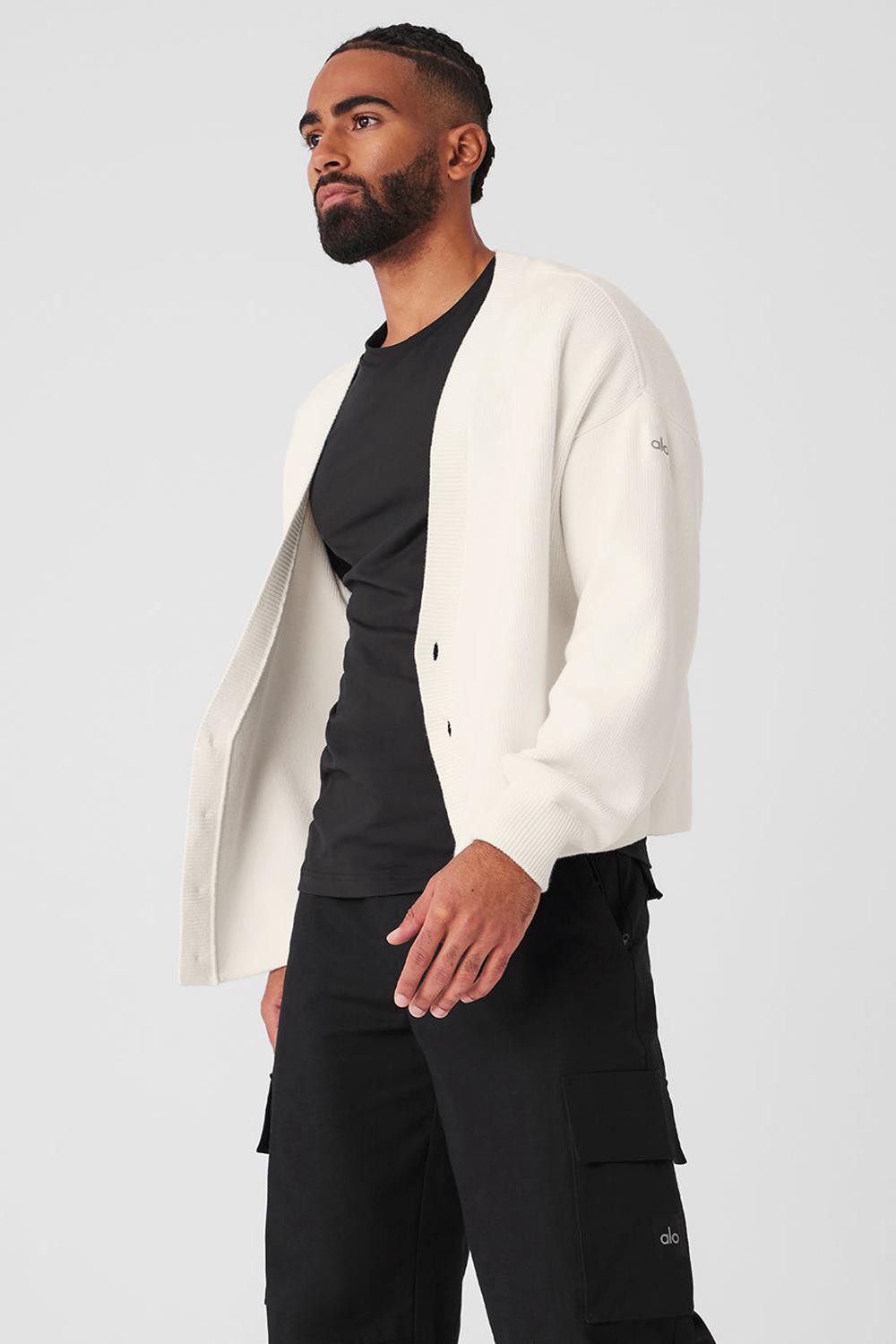 Suéteres Alo Yoga Scholar Cardigan Hombre Ivory | España  KPSV-56147