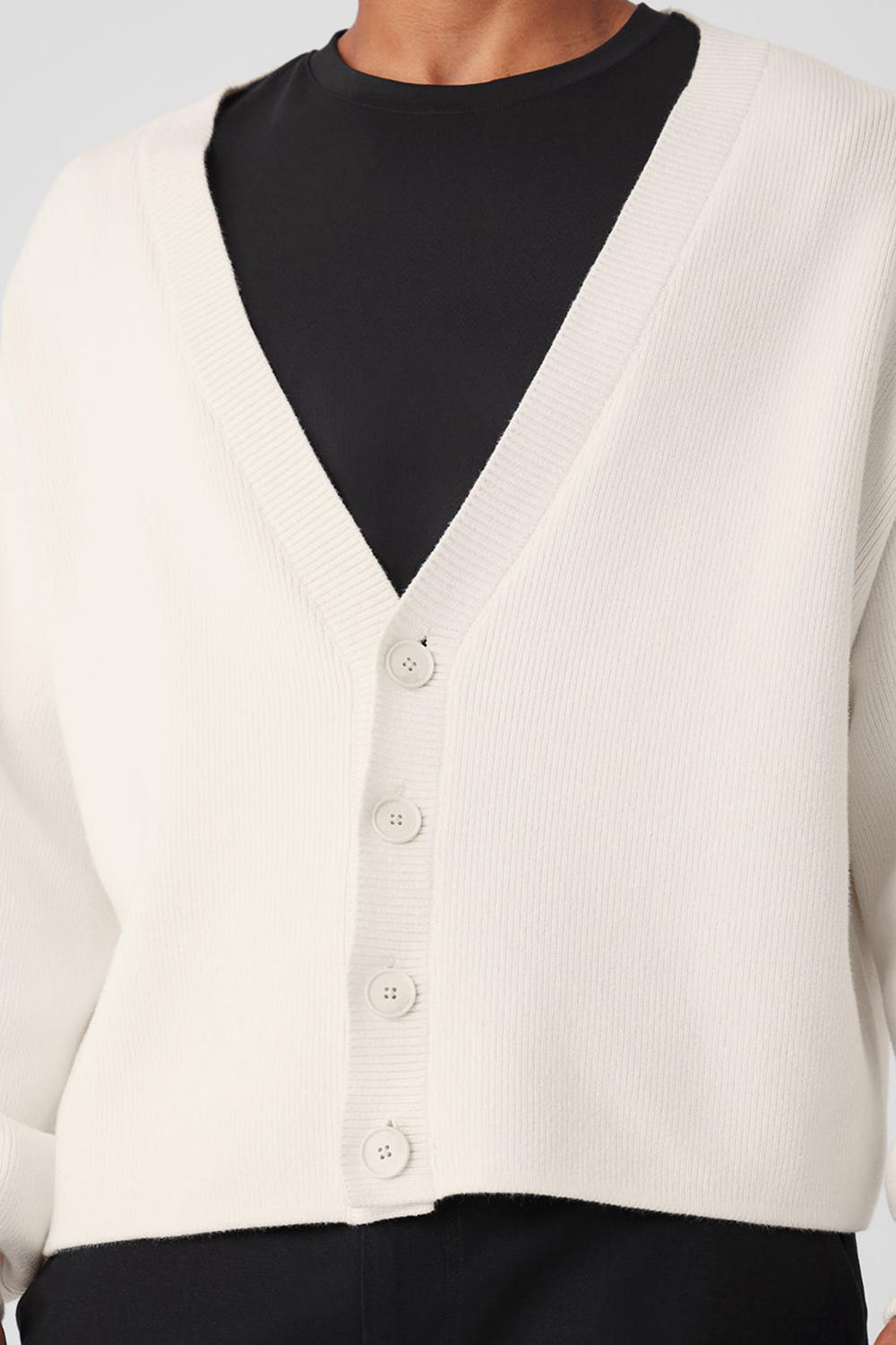 Suéteres Alo Yoga Scholar Cardigan Hombre Ivory | España  KPSV-56147