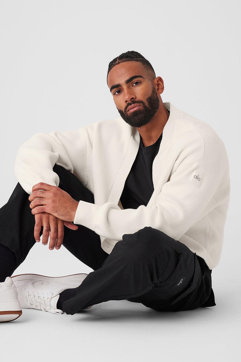 Suéteres Alo Yoga Scholar Cardigan Hombre Ivory | España  KPSV-56147