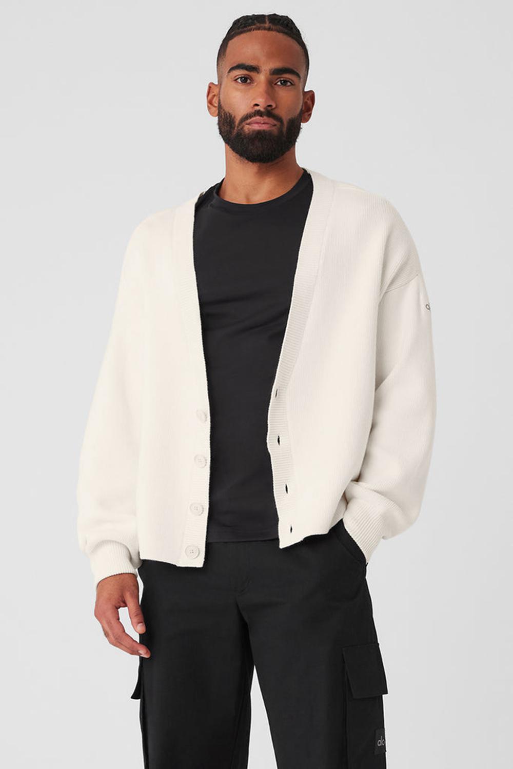 Suéteres Alo Yoga Scholar Cardigan Hombre Ivory | España  KPSV-56147