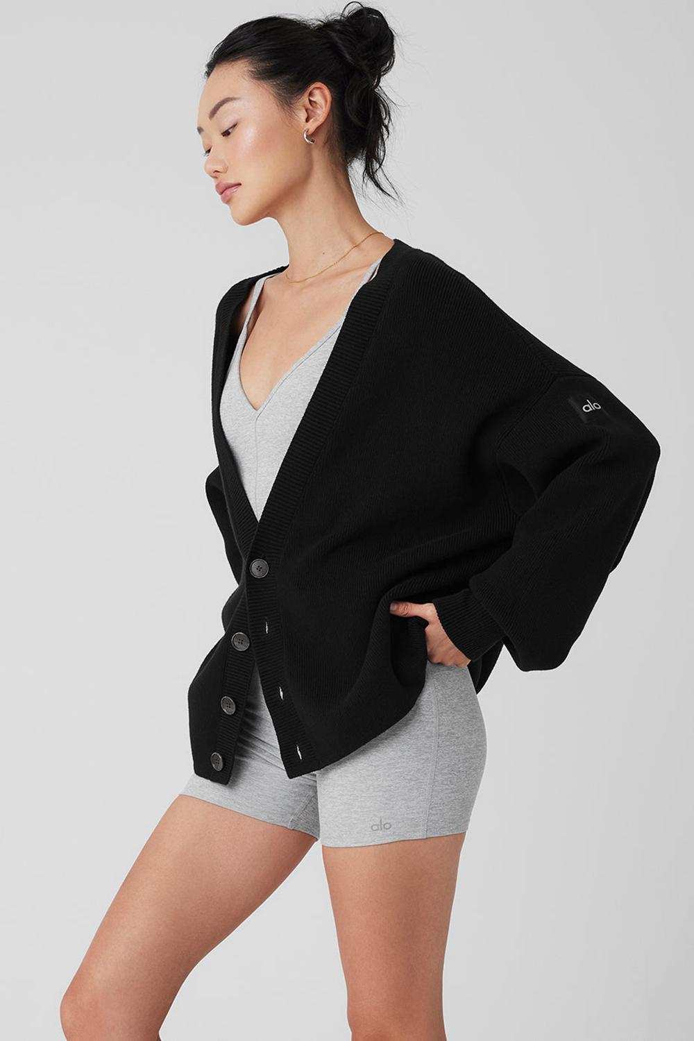 Suéteres Alo Yoga Scholar Cardigan Mujer Negras | España  LZSU-17259