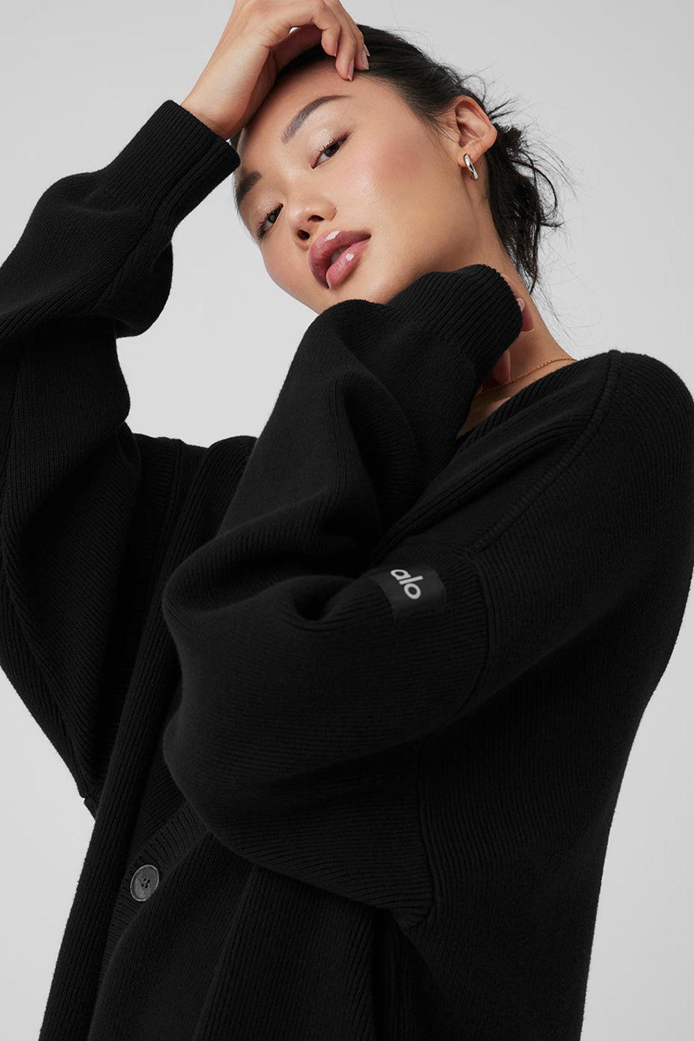 Suéteres Alo Yoga Scholar Cardigan Mujer Negras | España  LZSU-17259