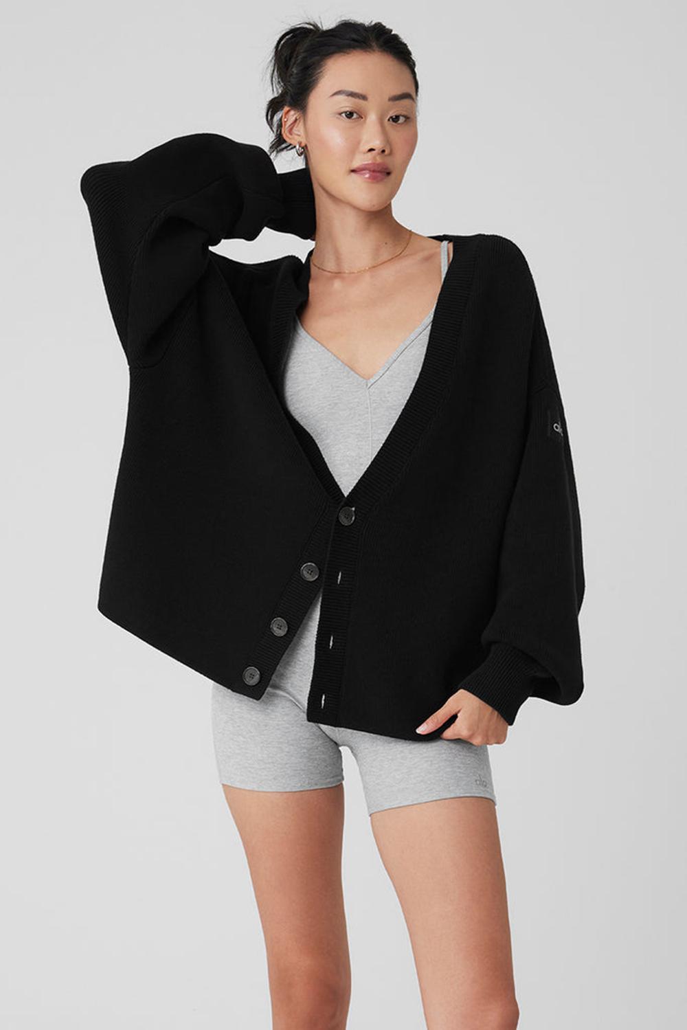 Suéteres Alo Yoga Scholar Cardigan Mujer Negras | España  LZSU-17259