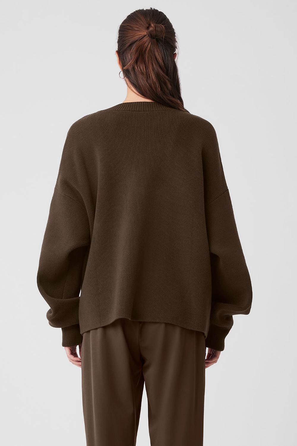 Suéteres Alo Yoga Scholar Cardigan Mujer Espresso | España  HMGK-98705