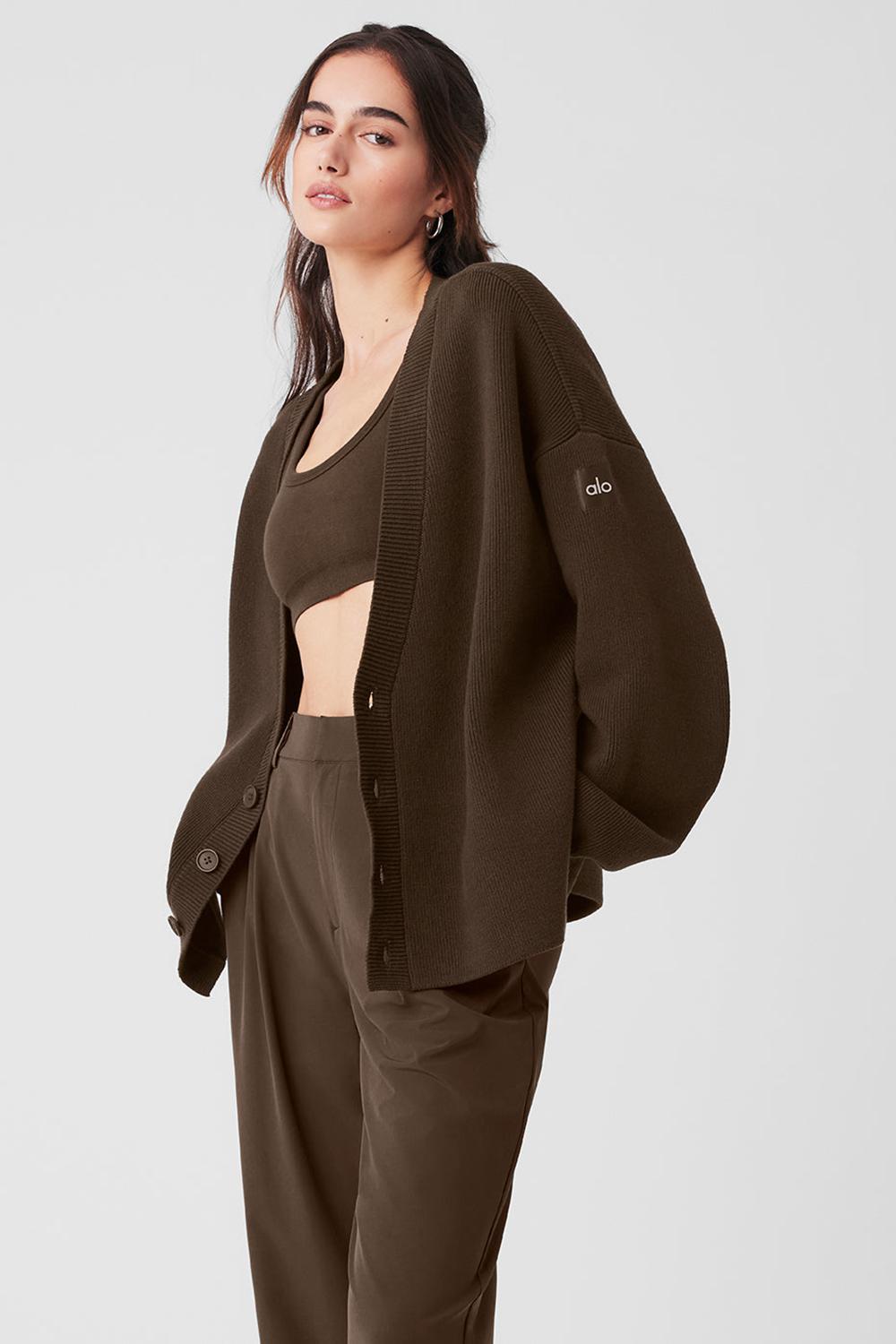 Suéteres Alo Yoga Scholar Cardigan Mujer Espresso | España  HMGK-98705