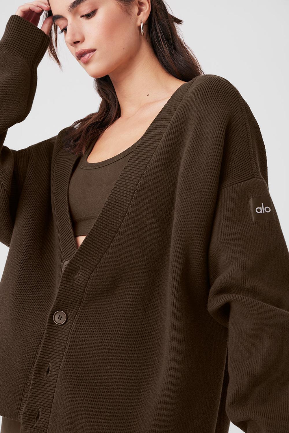 Suéteres Alo Yoga Scholar Cardigan Mujer Espresso | España  HMGK-98705