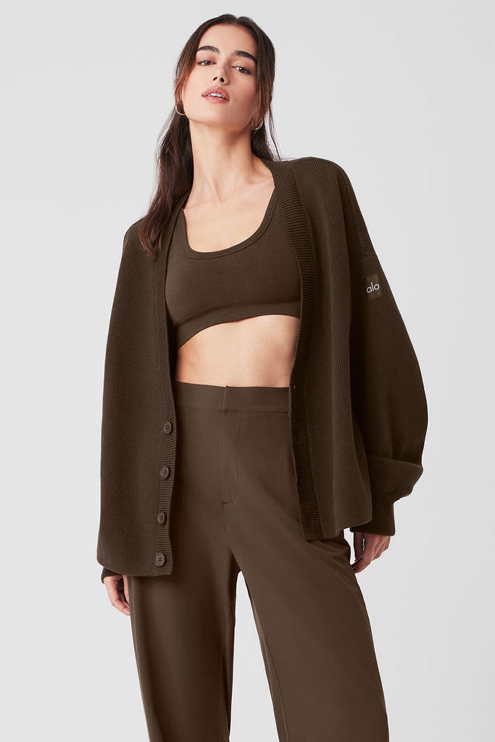 Suéteres Alo Yoga Scholar Cardigan Mujer Espresso | España  HMGK-98705