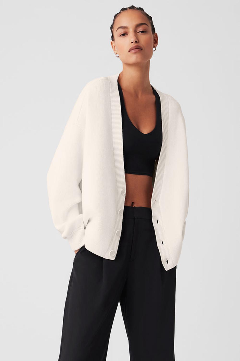 Suéteres Alo Yoga Scholar Cardigan Mujer Ivory | España  DUHA-46301