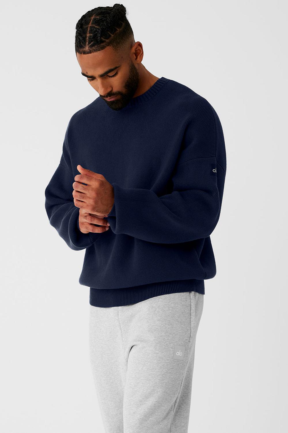 Suéteres Alo Yoga Scholar Crew Neck Hombre Azul Marino | España  WQDF-92618
