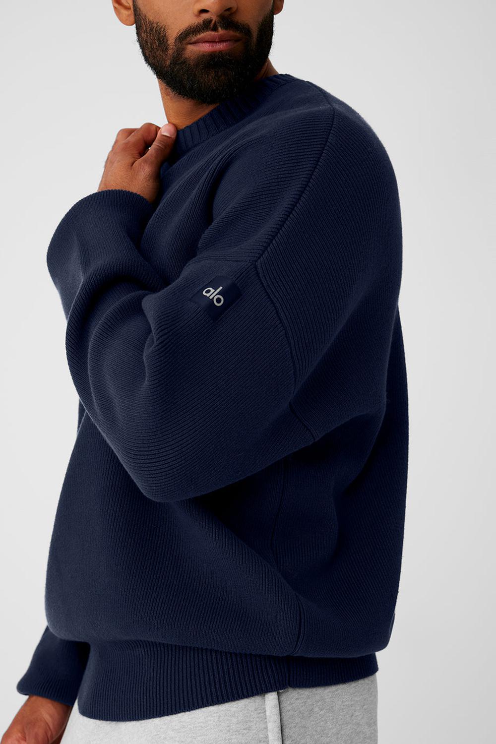Suéteres Alo Yoga Scholar Crew Neck Hombre Azul Marino | España  WQDF-92618