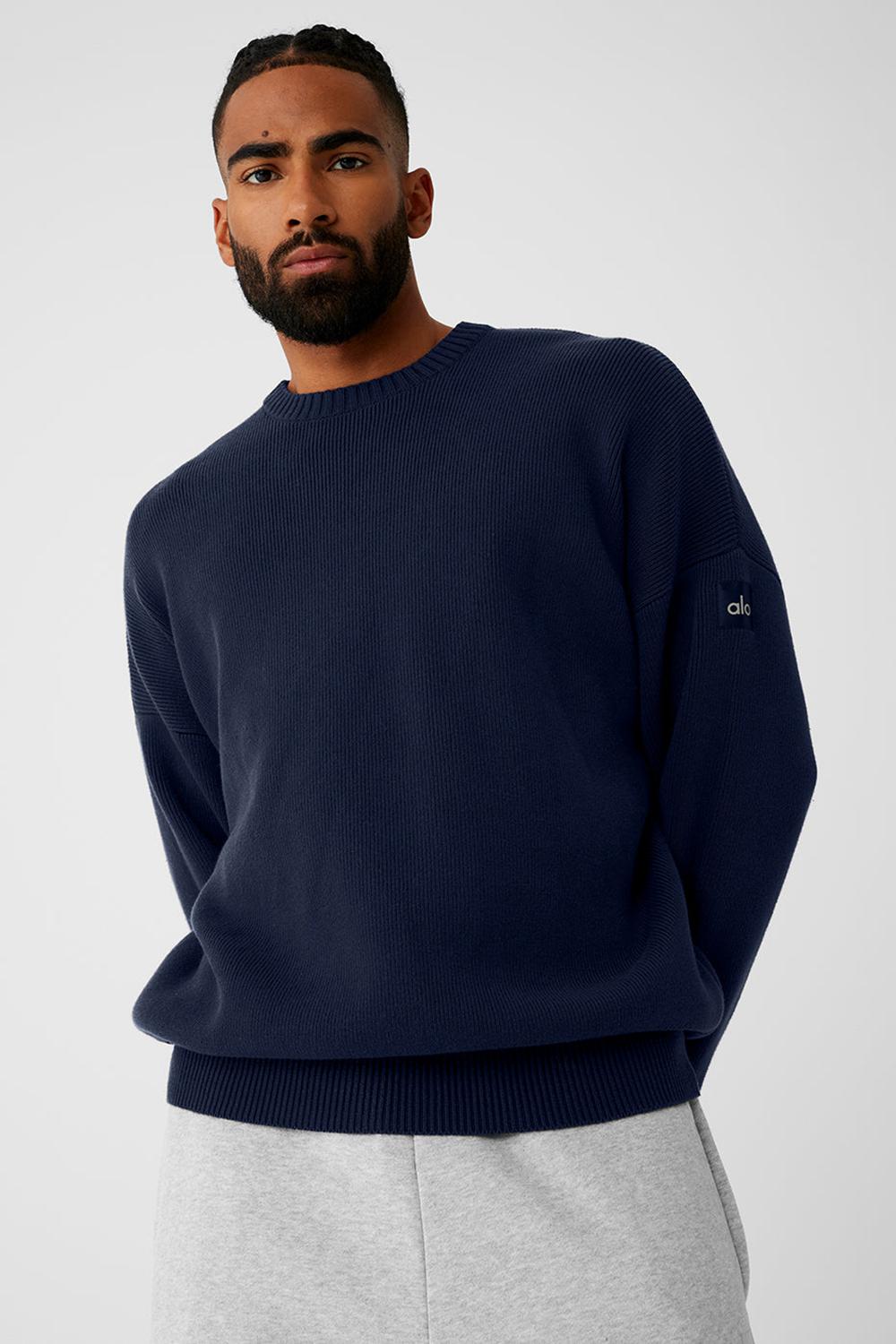 Suéteres Alo Yoga Scholar Crew Neck Hombre Azul Marino | España  WQDF-92618
