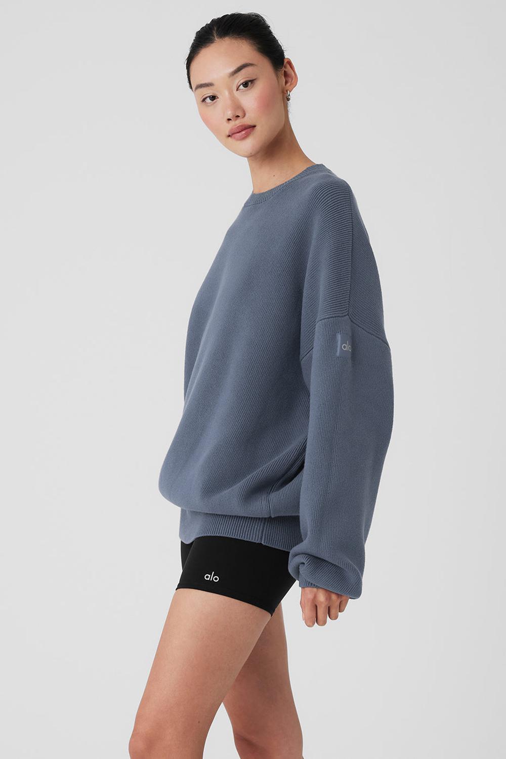 Suéteres Alo Yoga Scholar Crew Neck Mujer Bluestone | España  RZDM-21508
