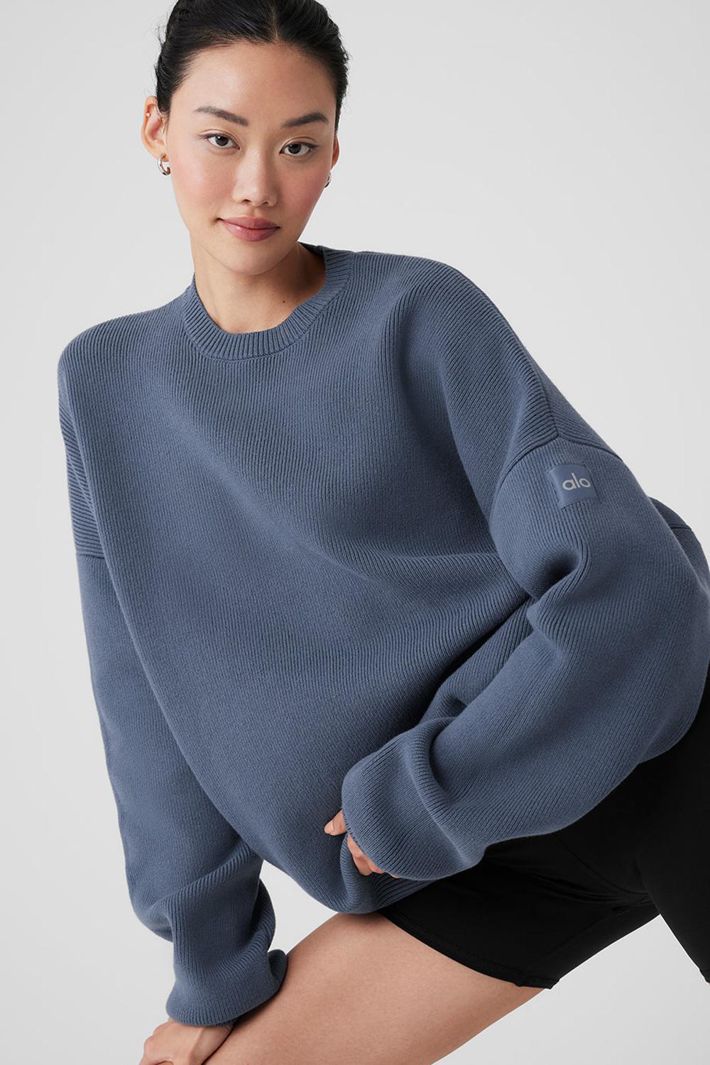 Suéteres Alo Yoga Scholar Crew Neck Mujer Bluestone | España  RZDM-21508