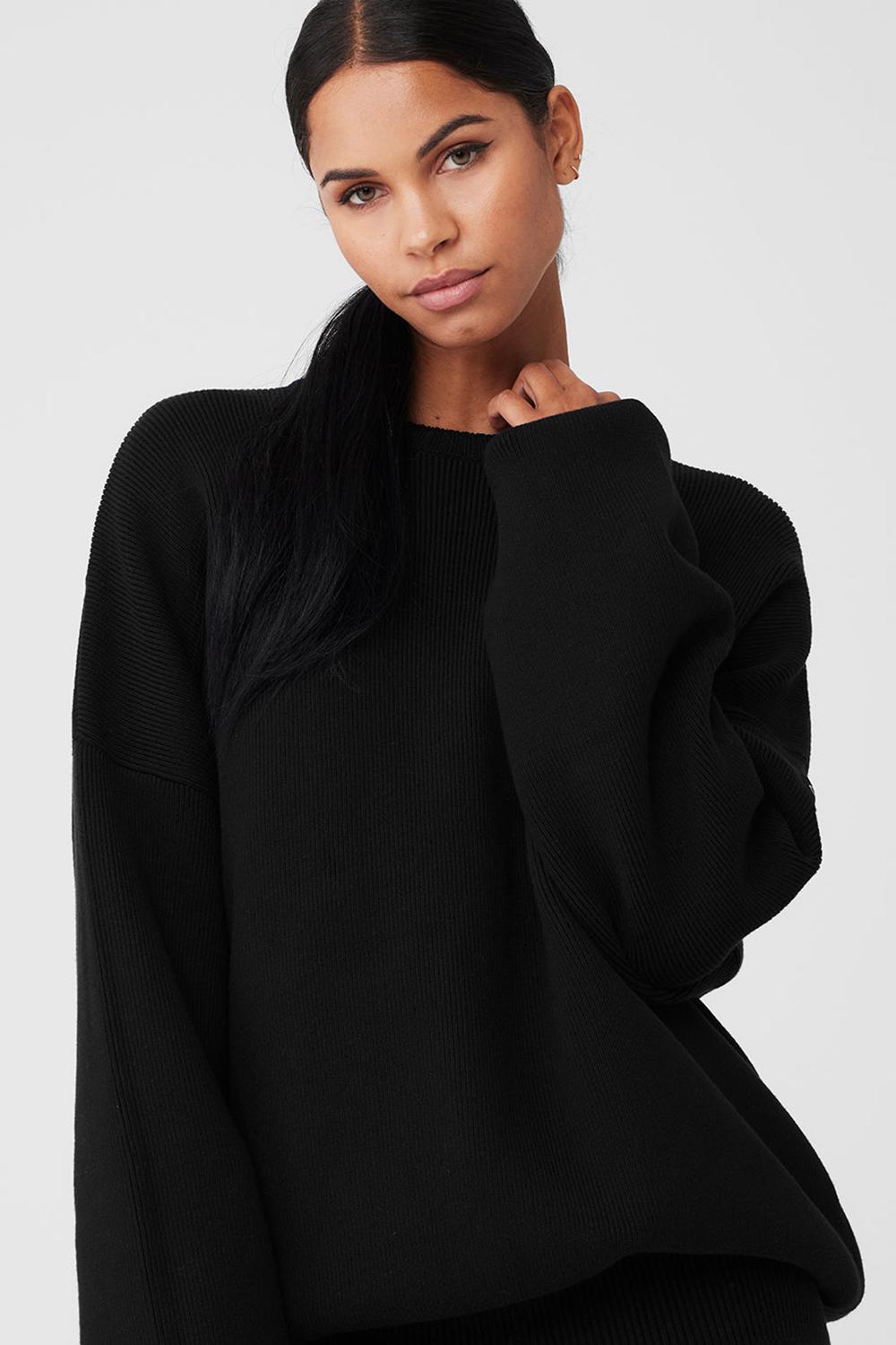 Suéteres Alo Yoga Scholar Crew Neck Mujer Negras | España  PVTN-19250