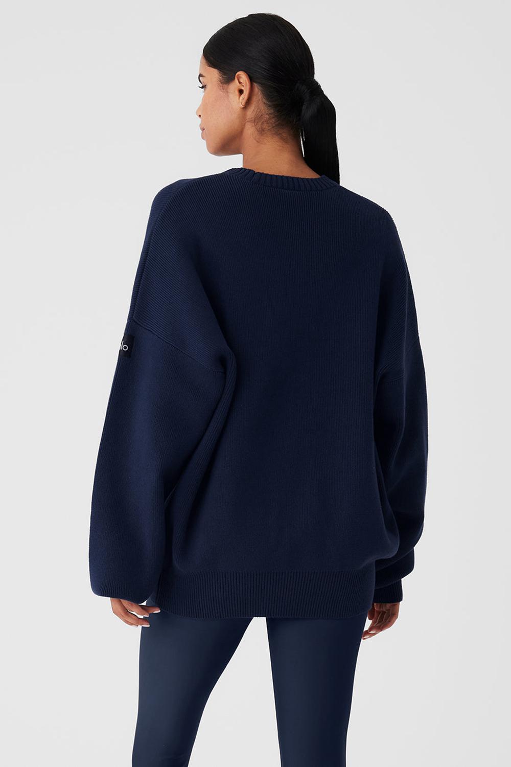 Suéteres Alo Yoga Scholar Crew Neck Mujer Azul Marino | España  QASK-13675