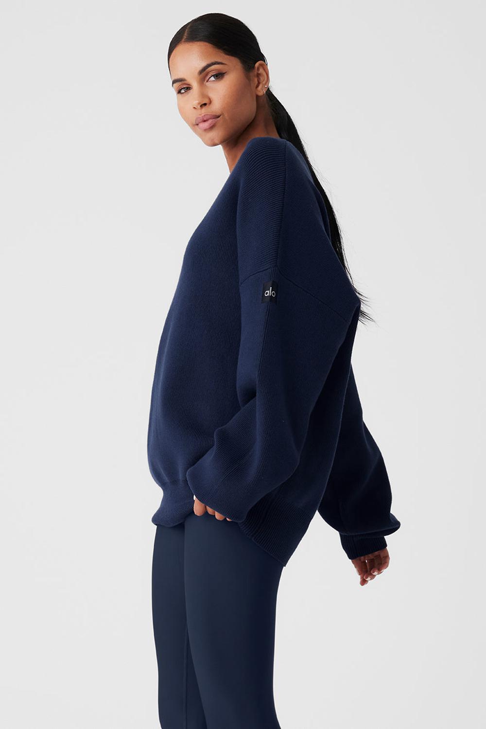 Suéteres Alo Yoga Scholar Crew Neck Mujer Azul Marino | España  QASK-13675