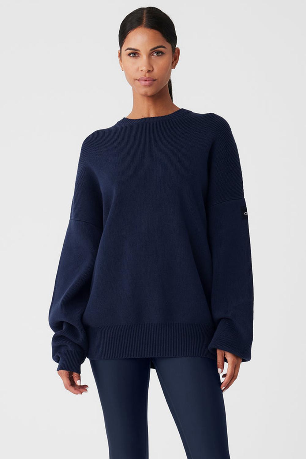 Suéteres Alo Yoga Scholar Crew Neck Mujer Azul Marino | España  QASK-13675