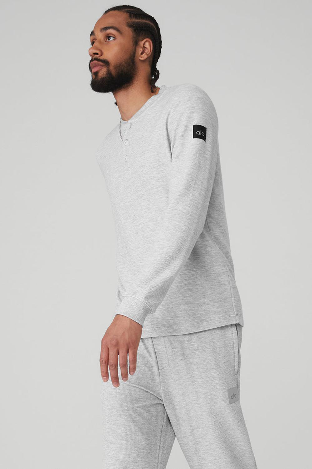 Tops Alo Yoga Micro Waffle Fast Break Henley Hombre Gris | España  MNIX-19053