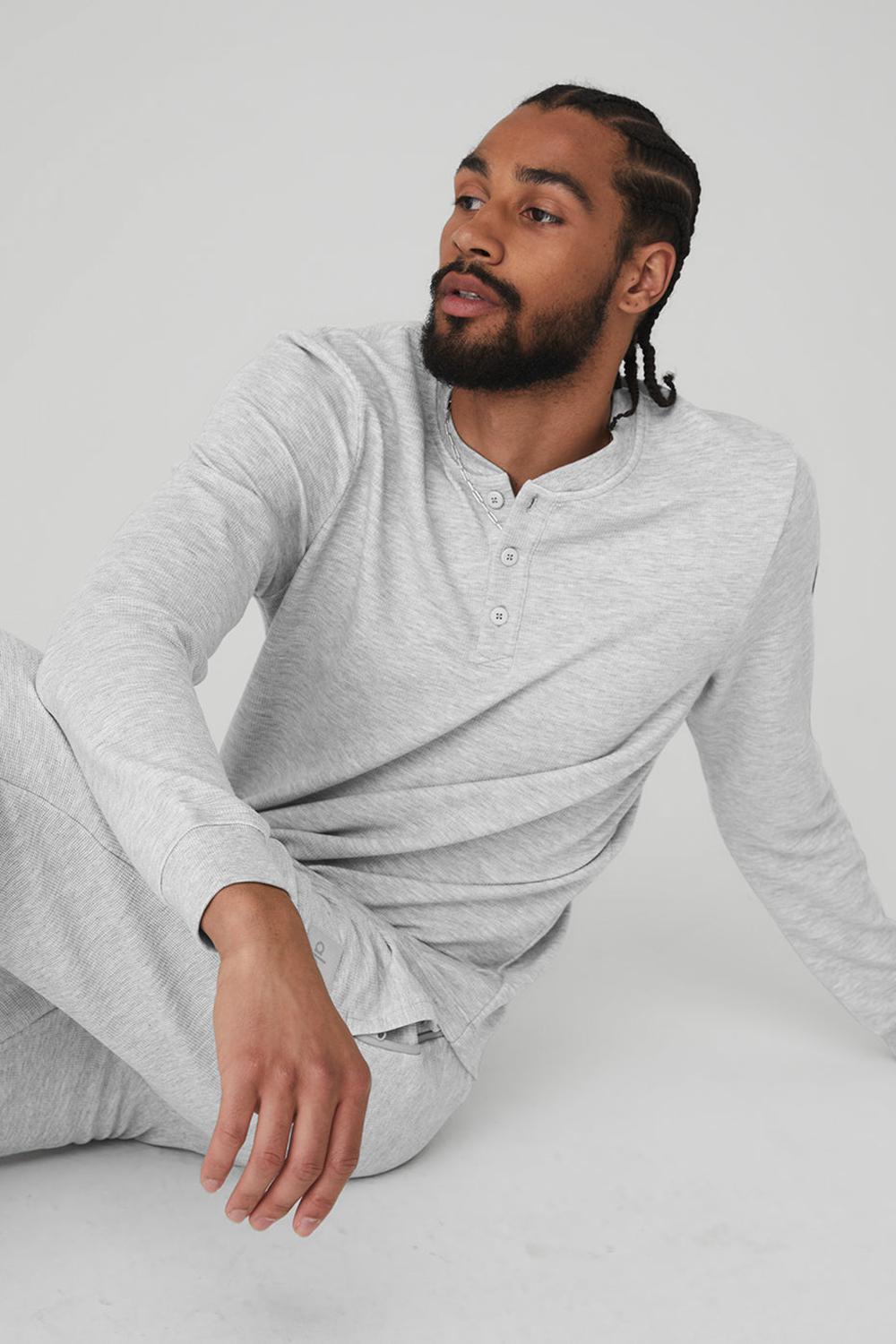 Tops Alo Yoga Micro Waffle Fast Break Henley Hombre Gris | España  MNIX-19053