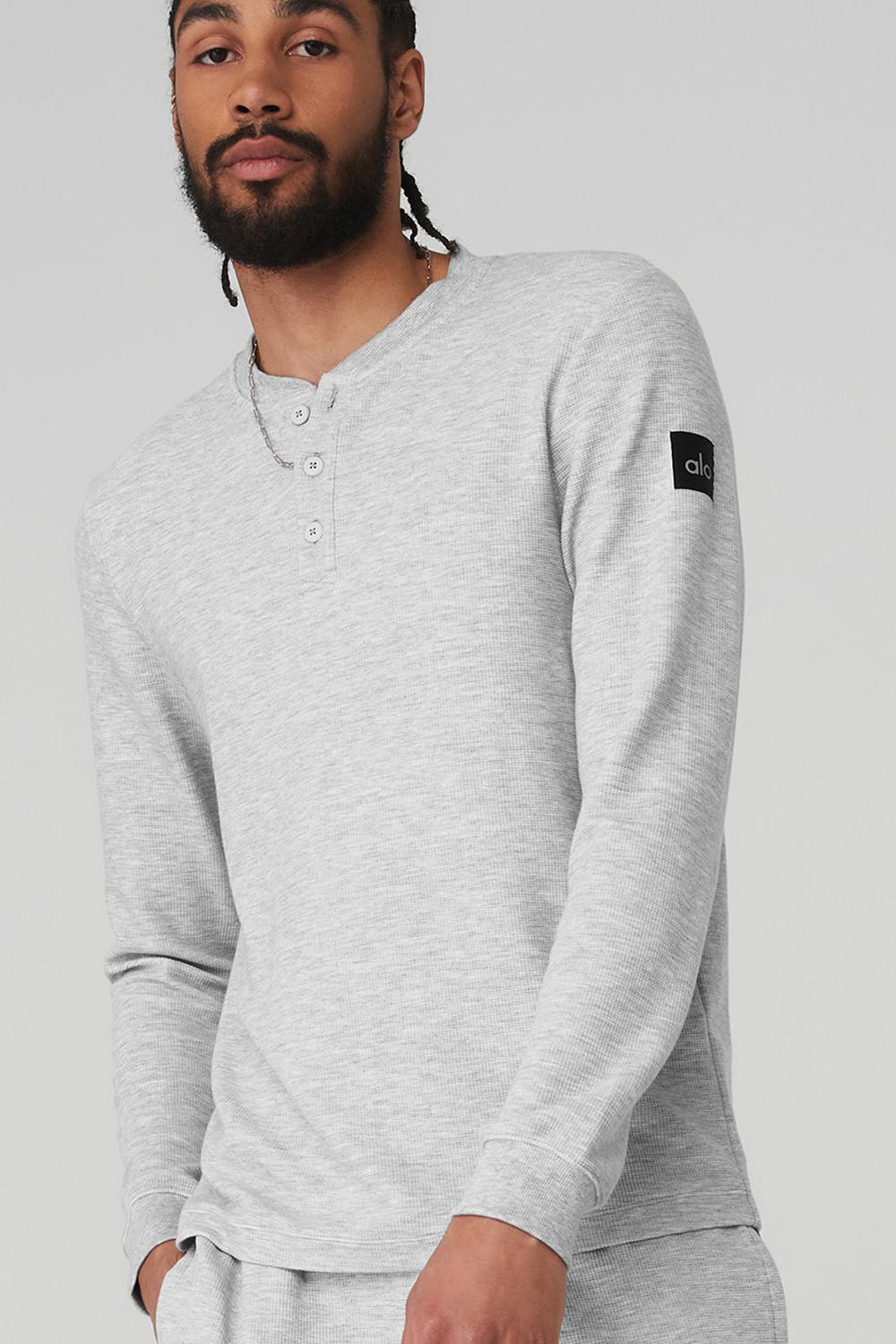 Tops Alo Yoga Micro Waffle Fast Break Henley Hombre Gris | España  MNIX-19053