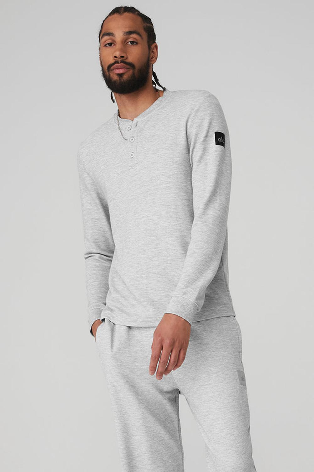 Tops Alo Yoga Micro Waffle Fast Break Henley Hombre Gris | España  MNIX-19053