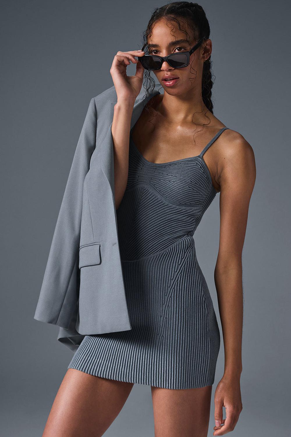 Vestido Alo Yoga Denim Knit Mini Mujer Gris | España  AUCX-40895