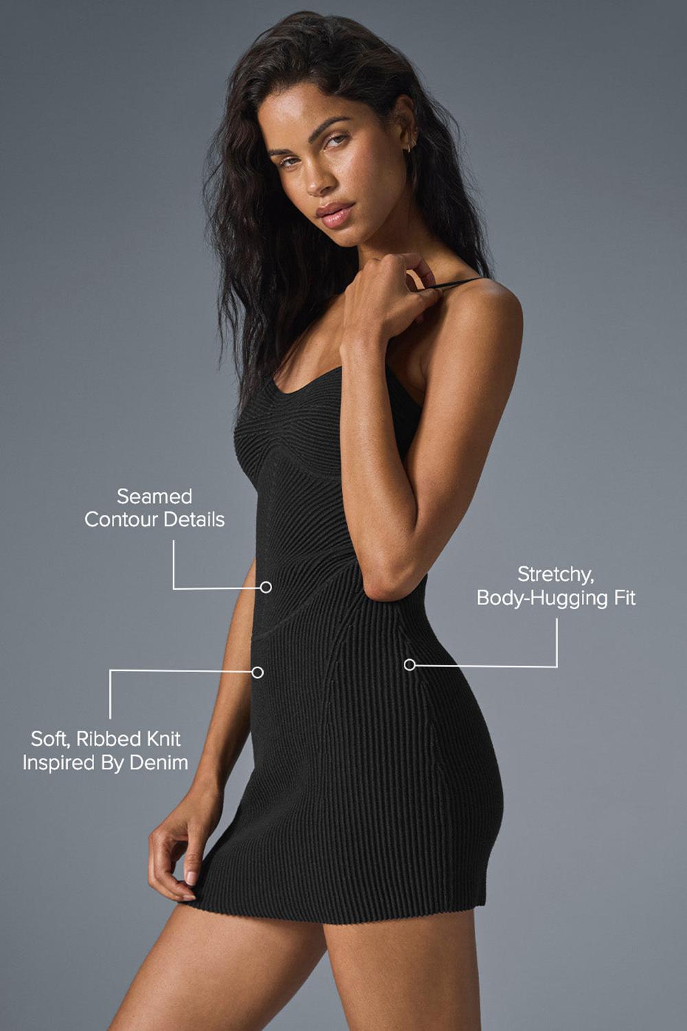 Vestido Alo Yoga Denim Knit Mini Mujer Negras | España  PALY-49610