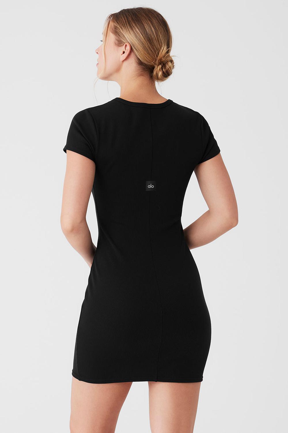 Vestido Alo Yoga Goddess Ribbed Short Sleeve Mujer Negras | España  IBVJ-13078