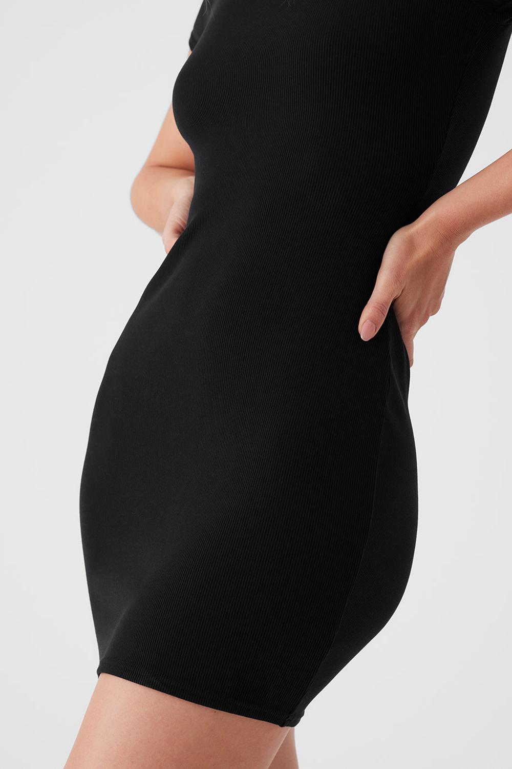 Vestido Alo Yoga Goddess Ribbed Short Sleeve Mujer Negras | España  IBVJ-13078