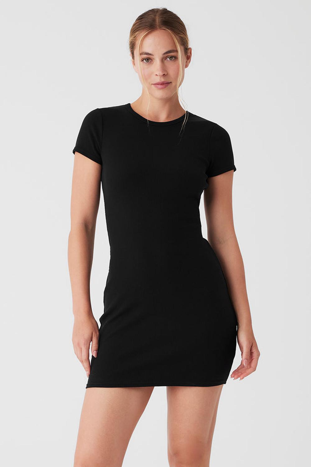Vestido Alo Yoga Goddess Ribbed Short Sleeve Mujer Negras | España  IBVJ-13078