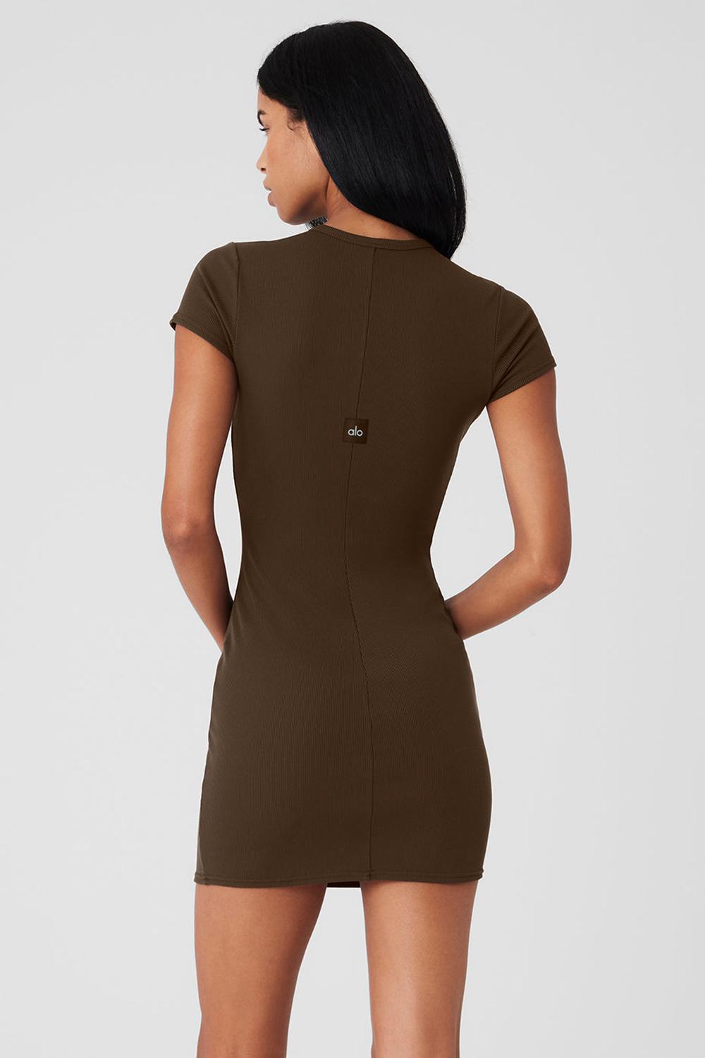 Vestido Alo Yoga Goddess Ribbed Short Sleeve Mujer Espresso | España  RBZK-23468