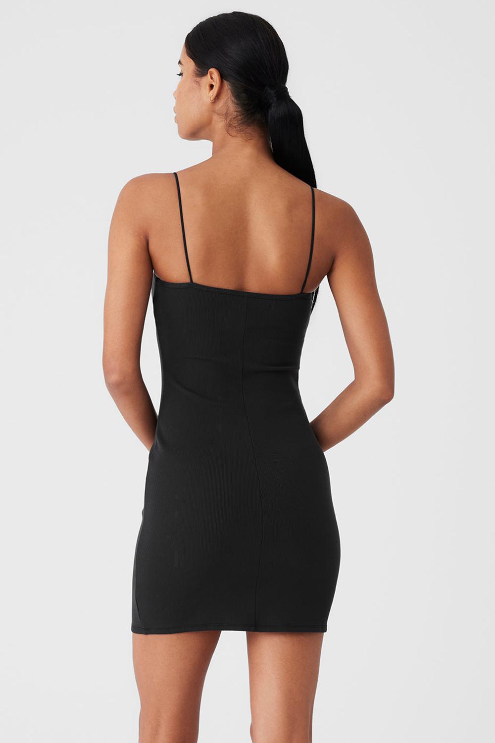 Vestido Alo Yoga Goddess Ribbed Spaghetti Strap Mujer Negras | España  QPNY-50273