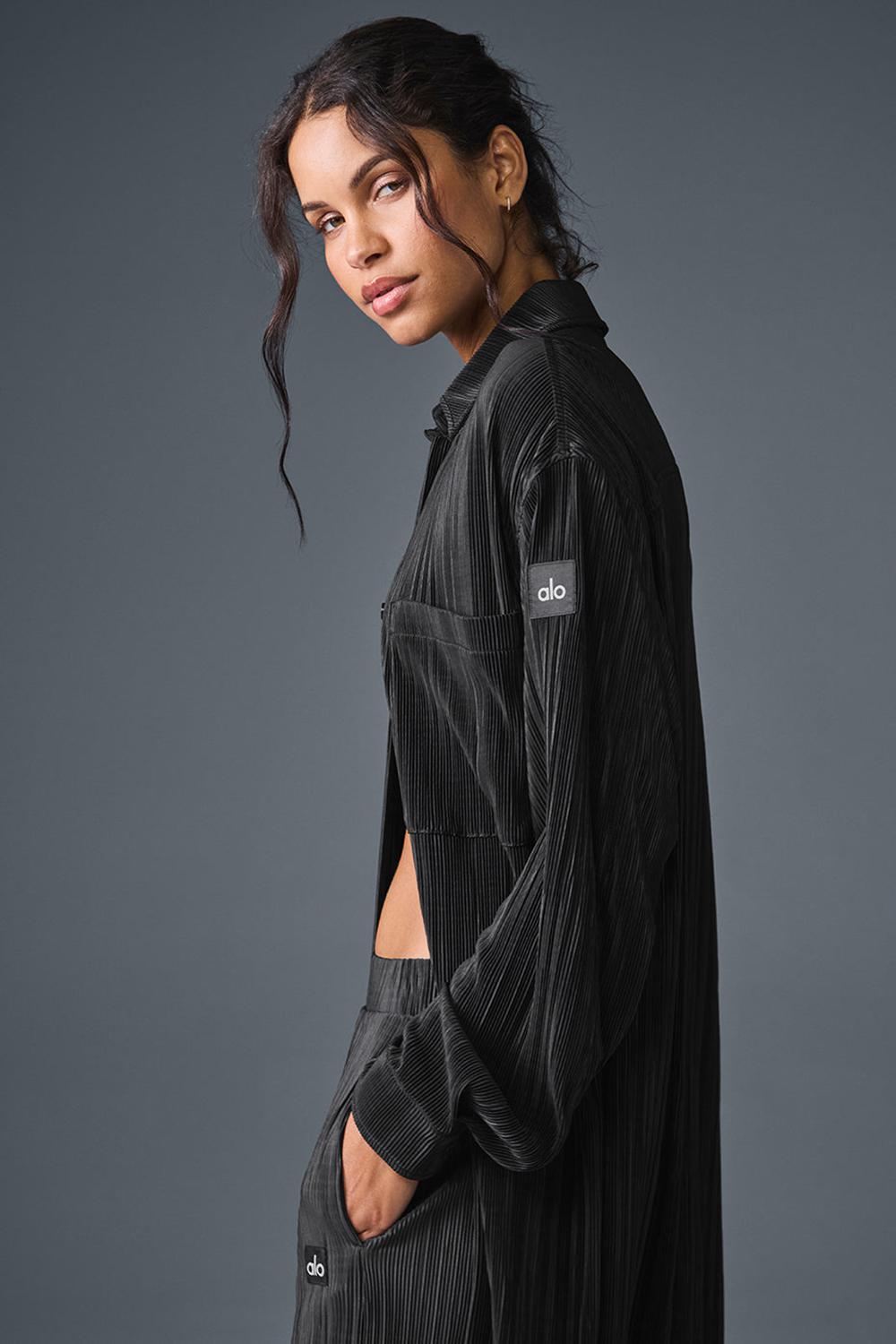 Vestido Alo Yoga Micro Plisse Shirt Mujer Negras | España  UTQW-63189