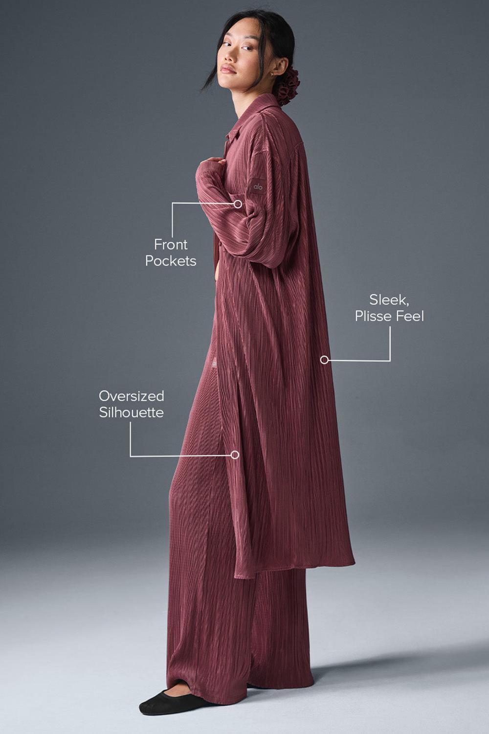 Vestido Alo Yoga Micro Plisse Shirt Mujer Burdeos | España  WONG-31845
