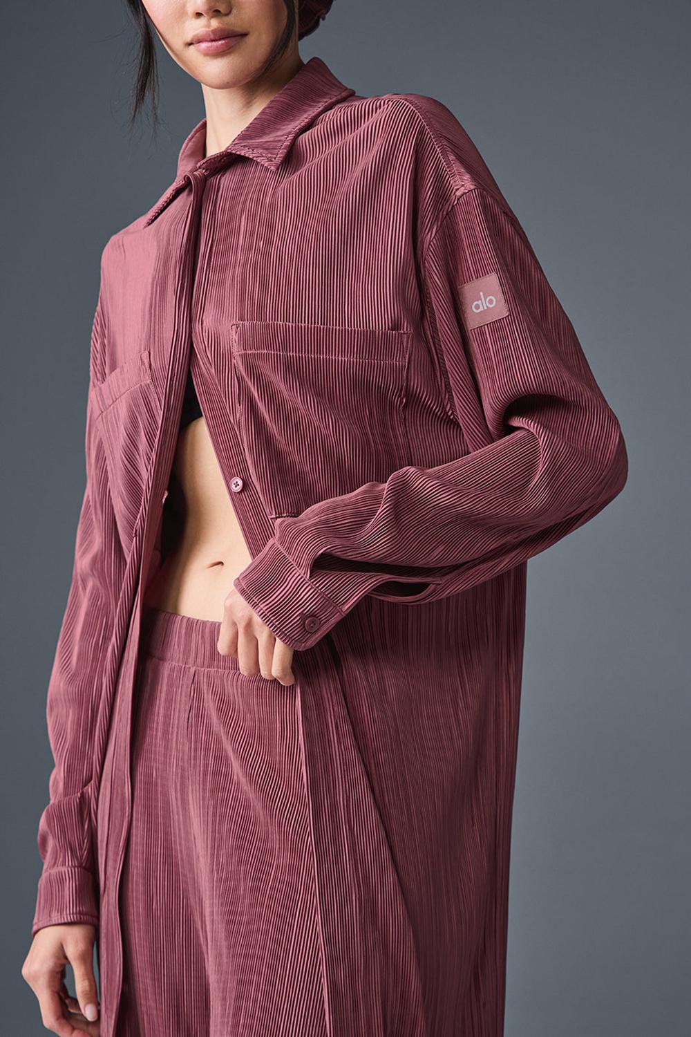 Vestido Alo Yoga Micro Plisse Shirt Mujer Burdeos | España  WONG-31845